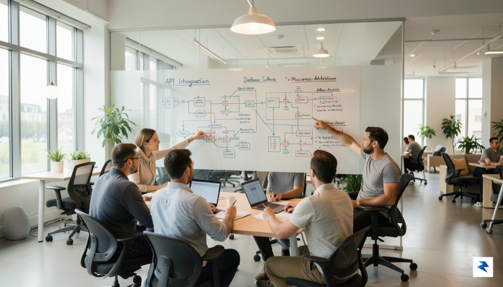 A modern, open-concept startup office space with a diverse team&hellip;