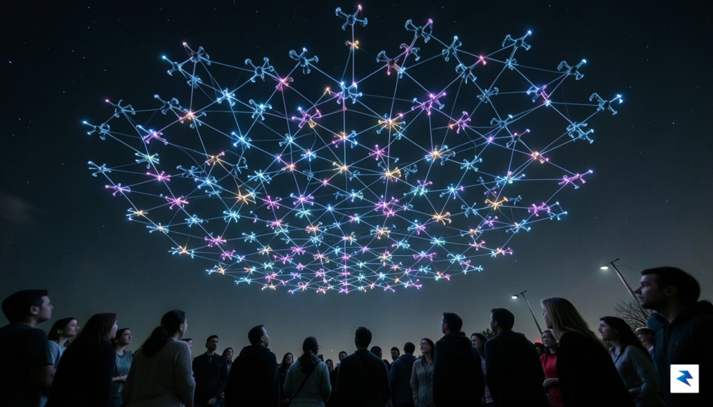 A wide-angle ground-level shot looking up at a vast night&hellip;