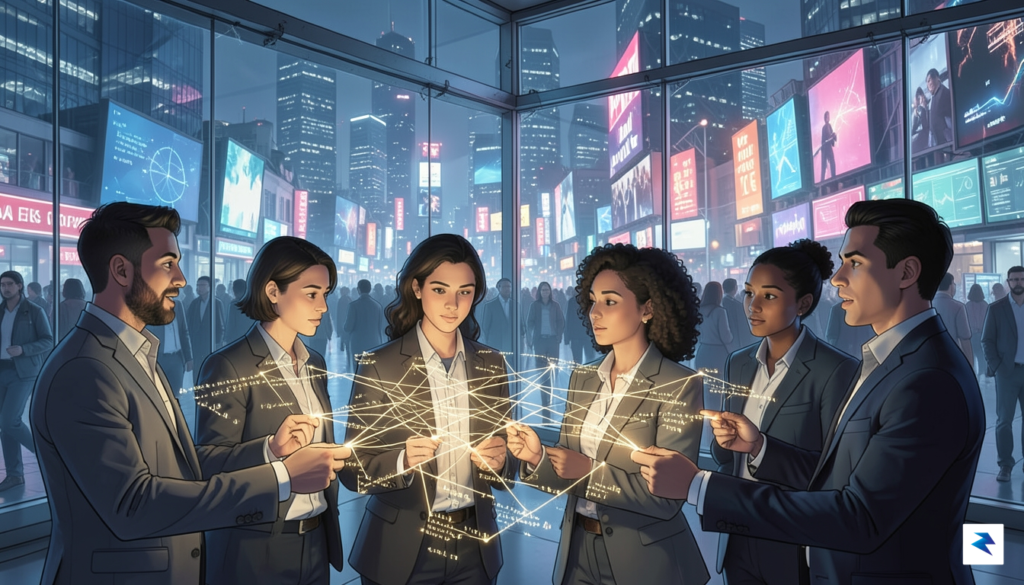A conceptual digital illustration showing a group of diverse researchers&hellip;
