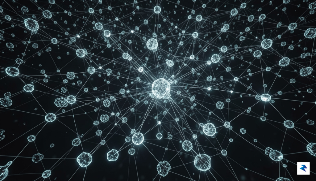 A digital visualization of complex, interconnected source code nodes glowing&hellip;