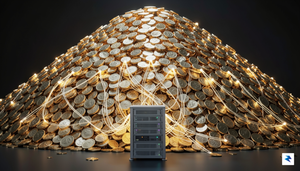 A digital visualization of a massive, glowing pile of golden&hellip;