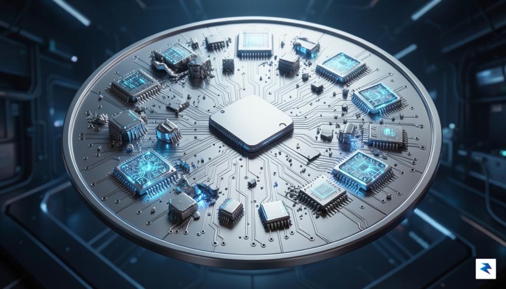 A conceptual digital illustration showing a futuristic, circular economy circuit&hellip;