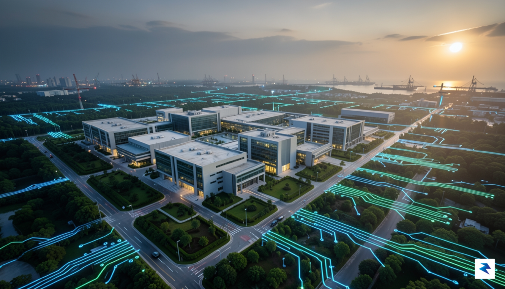 A high-tech semiconductor manufacturing facility in East Asia viewed from&hellip;