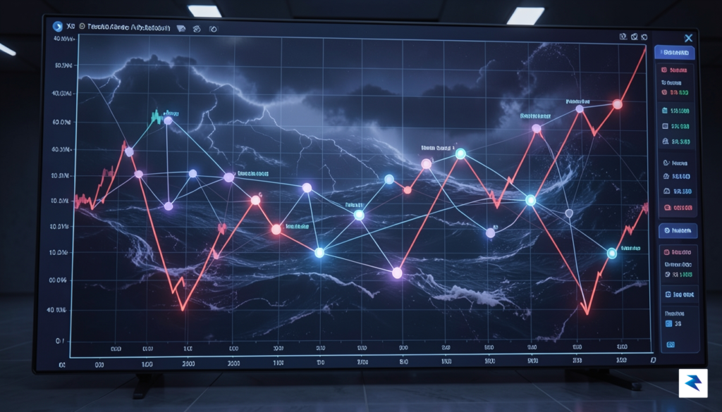 A digital visualization of a complex financial stock market chart&hellip;