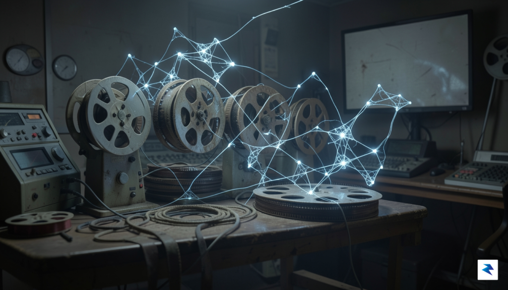 A conceptual digital art piece showing a blend of classic…