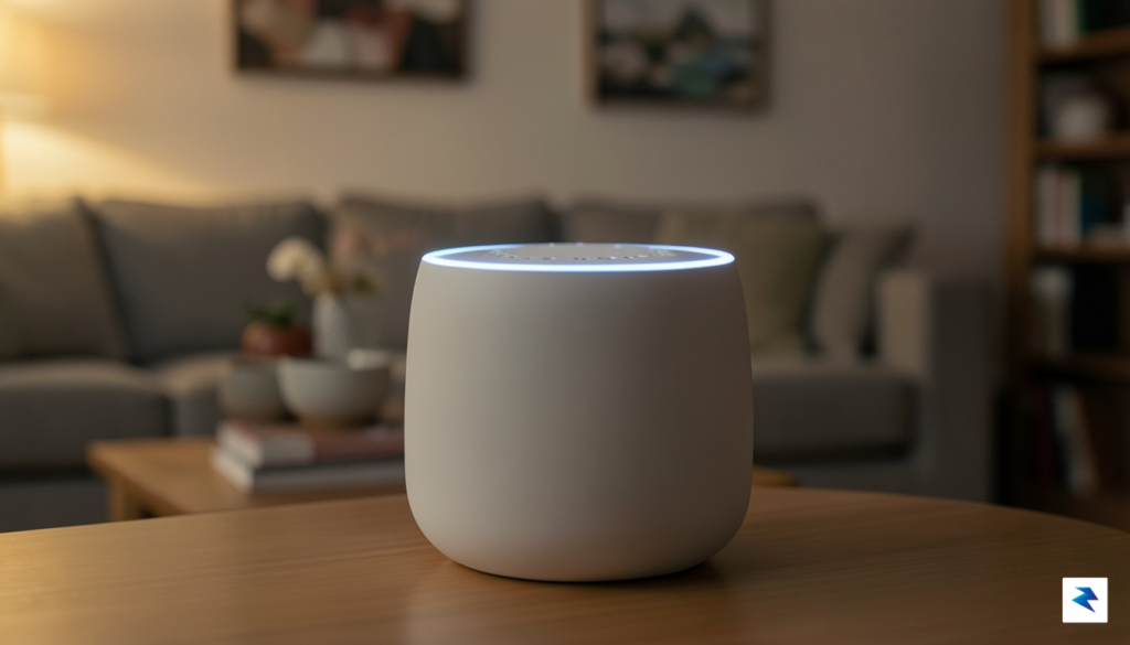 A close-up, high-resolution shot showing the subtle LED light ring…