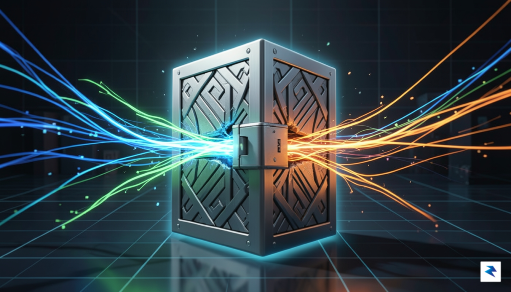A digital conceptual illustration showing a secure, locked firewall being&hellip;