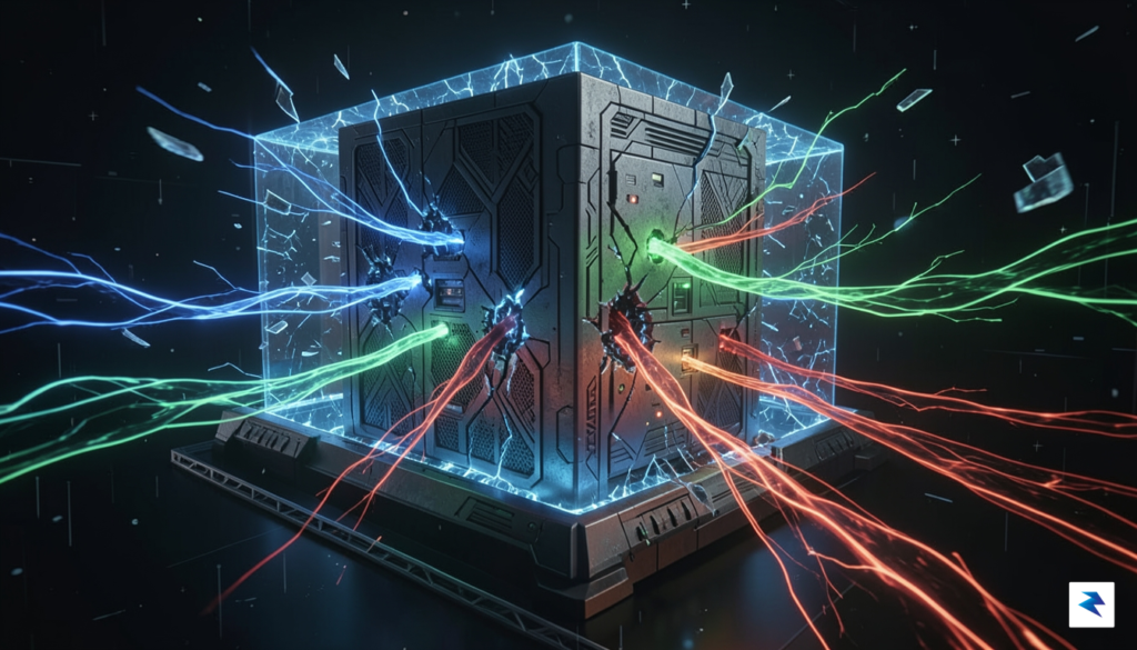 A digital visualization of a secure, centralized server fortress being&hellip;