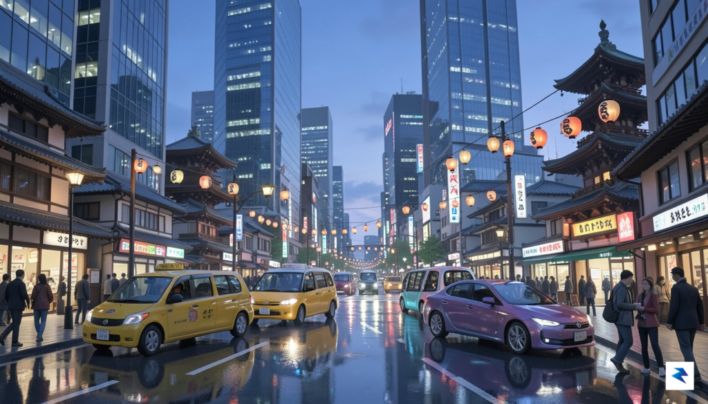 A conceptual digital illustration showing a futuristic, sleek Japanese city&hellip;