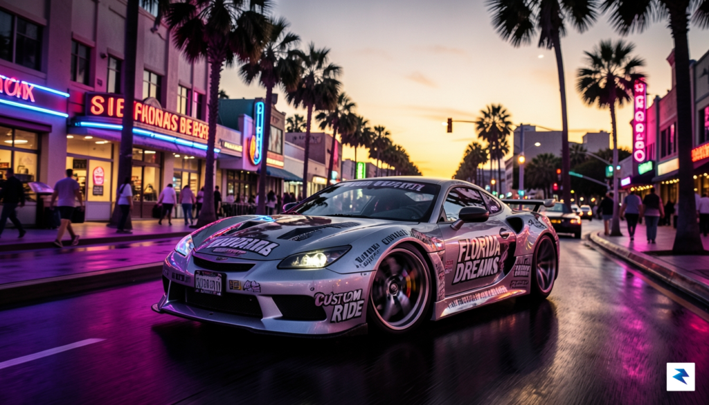 A high-contrast promotional graphic showcasing a sleek, custom-modified sports car&hellip;