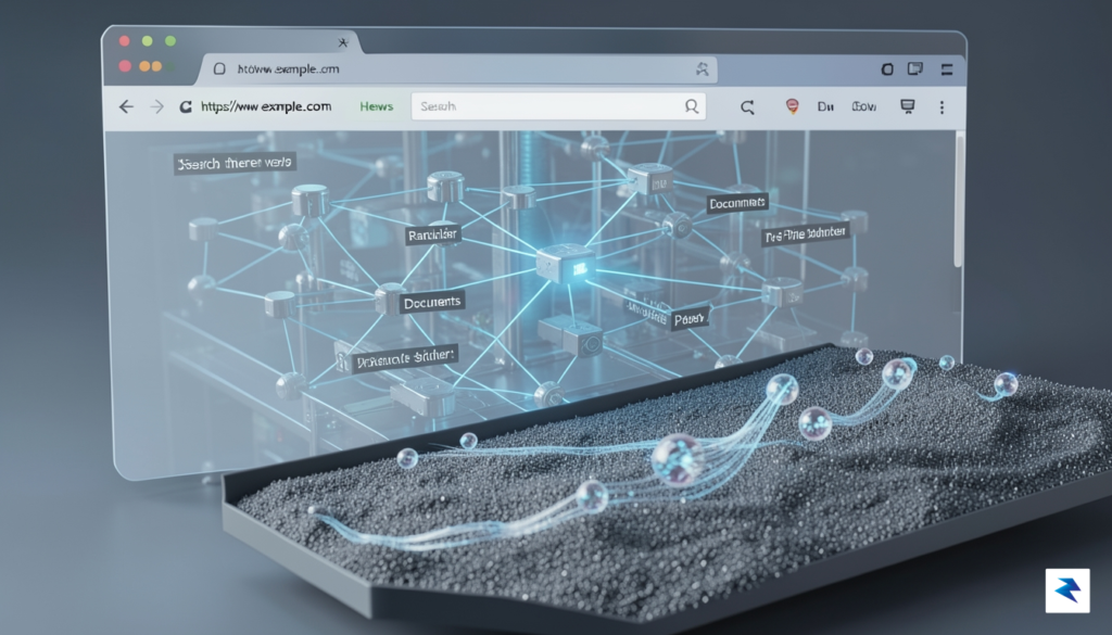A technical visualization showing a web browser interface layered over&hellip;