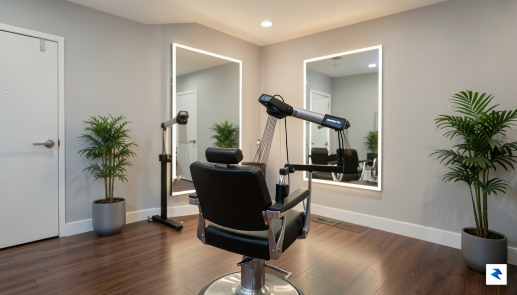 A sleek, modern salon environment featuring a high-tech robotic braiding&hellip;