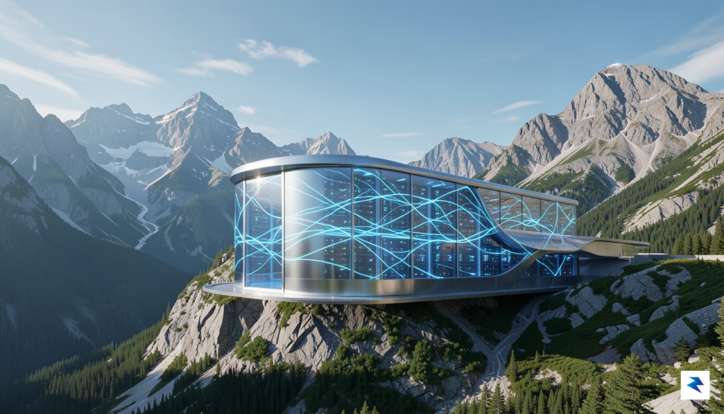 A conceptual representation of a futuristic, high-tech Canadian data center…