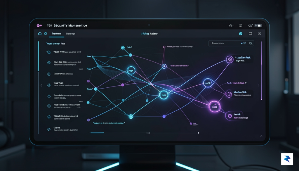 A sleek, futuristic digital dashboard showing real-time security monitoring of&hellip;