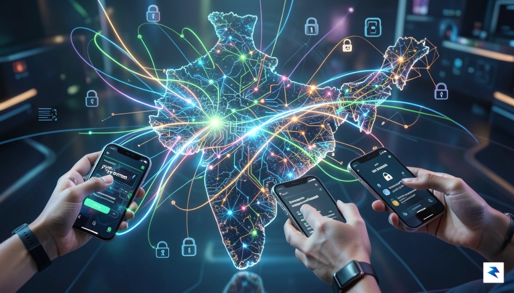 A vibrant, futuristic depiction of digital payment networks intertwining with&hellip;
