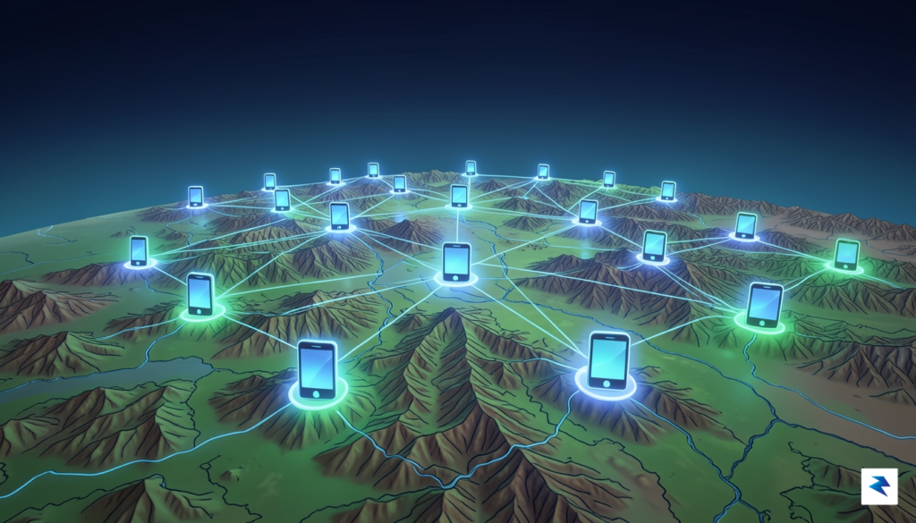 A conceptual digital illustration showing a network of interconnected smartphone&hellip;