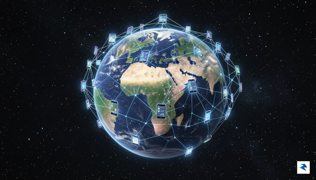 A conceptual digital illustration showing a globe covered in a&hellip;