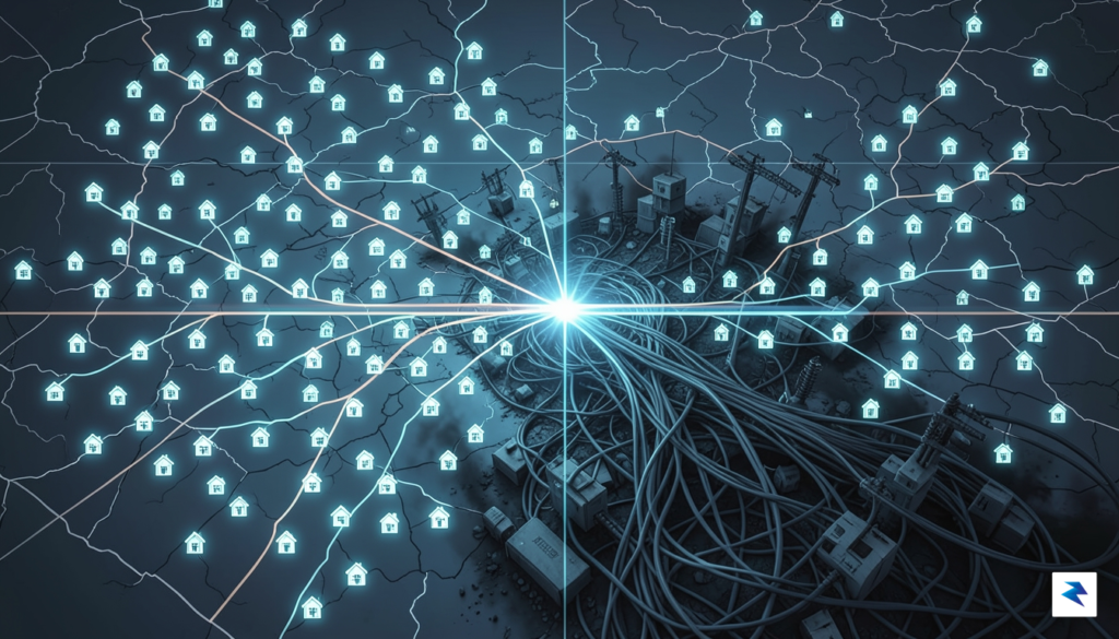 A conceptual illustration showing a digital map of an electrical&hellip;