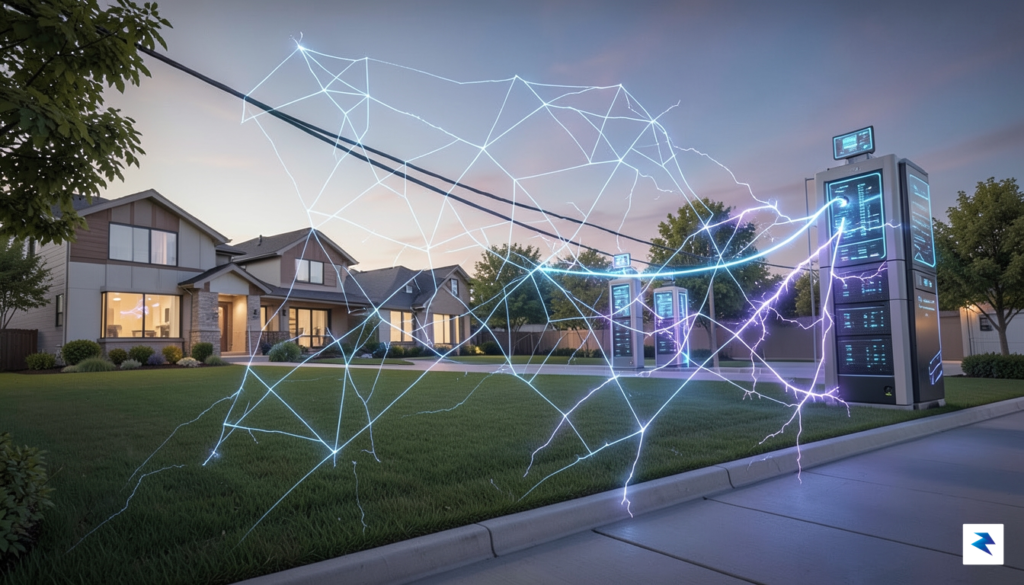 A conceptual digital illustration showing a glowing, fragile electrical grid&hellip;