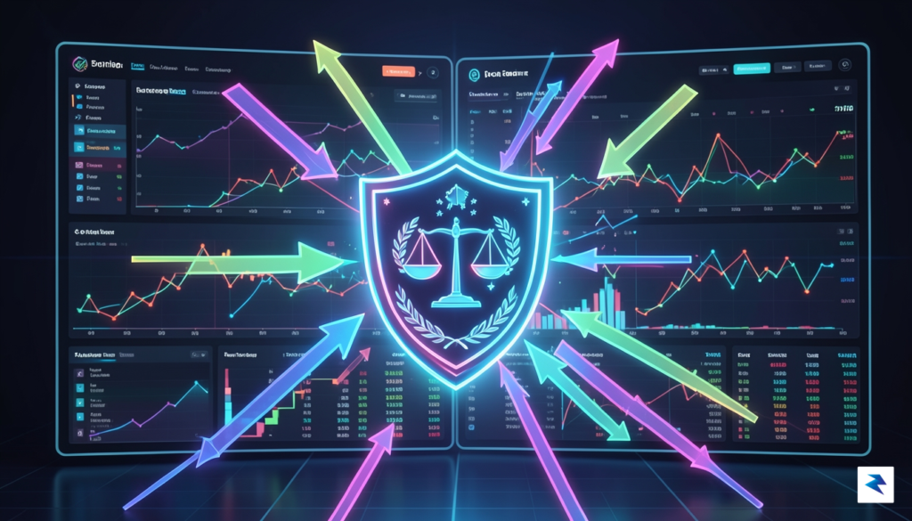 A sleek, high-tech digital illustration showing a glowing crypto exchange&hellip;