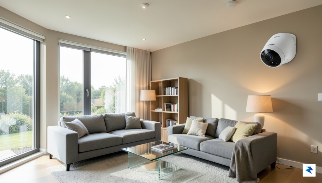 A wide-angle interior shot of a modern living room showing&hellip;