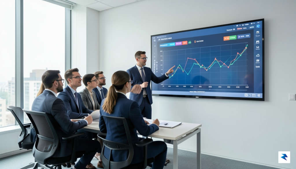 A diverse group of business professionals in a modern office&hellip;