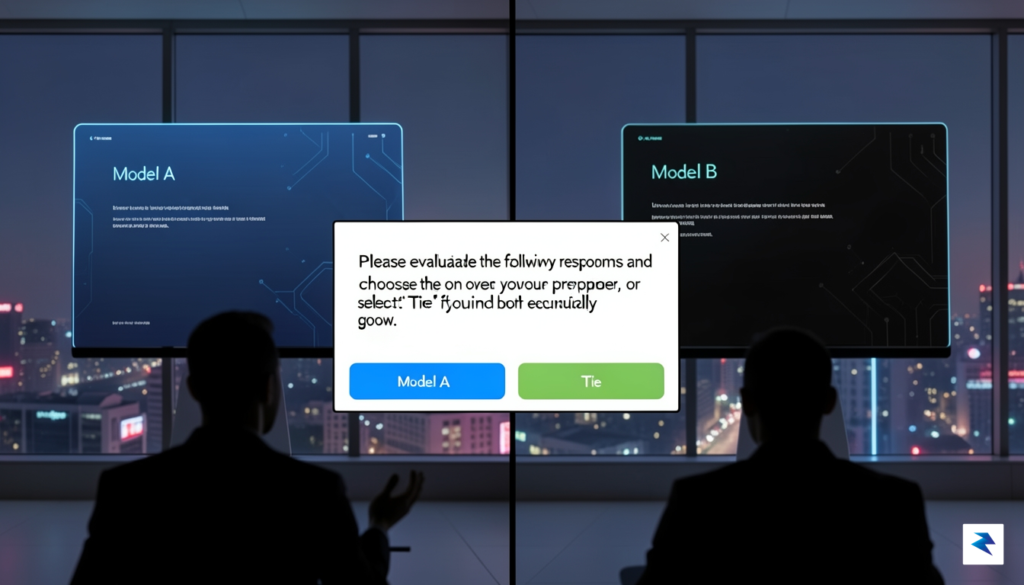 A split screen showing two large language models, A and&hellip;