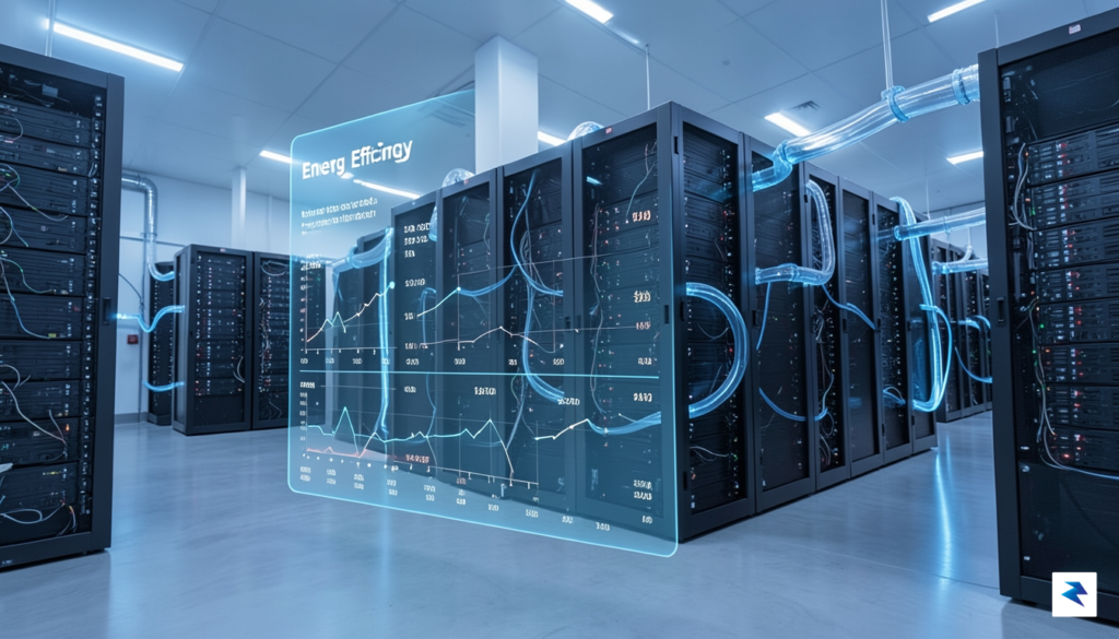 A modern, sleek data center interior illuminated by soft blue&hellip;