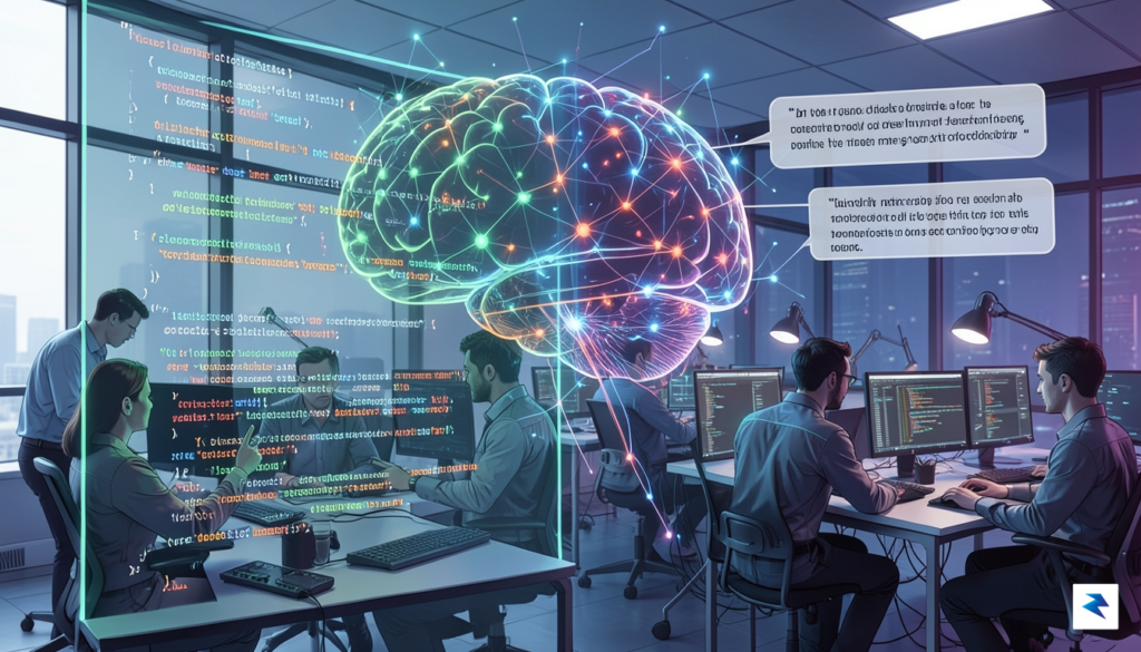 A stylized illustration depicting an AI brain or neural network&hellip;