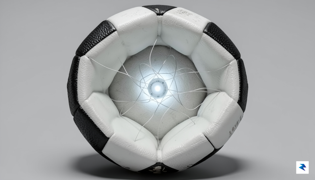 A cross-section diagram of a soccer ball showing a glowing,&hellip;