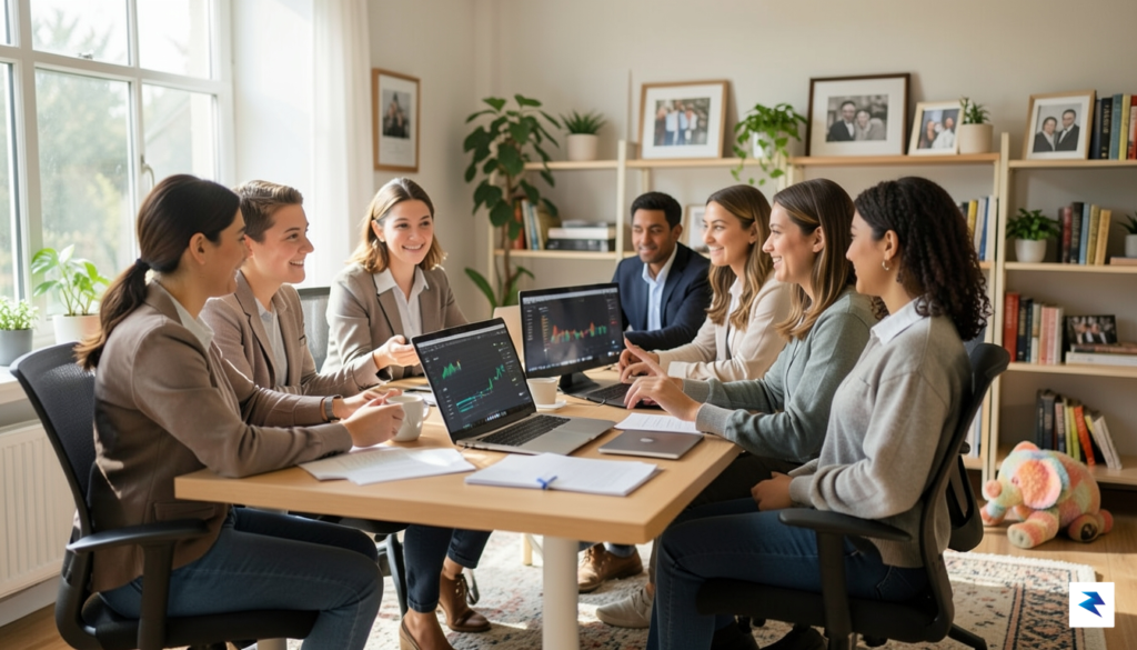 A diverse group of professional parents collaborating on a digital&hellip;