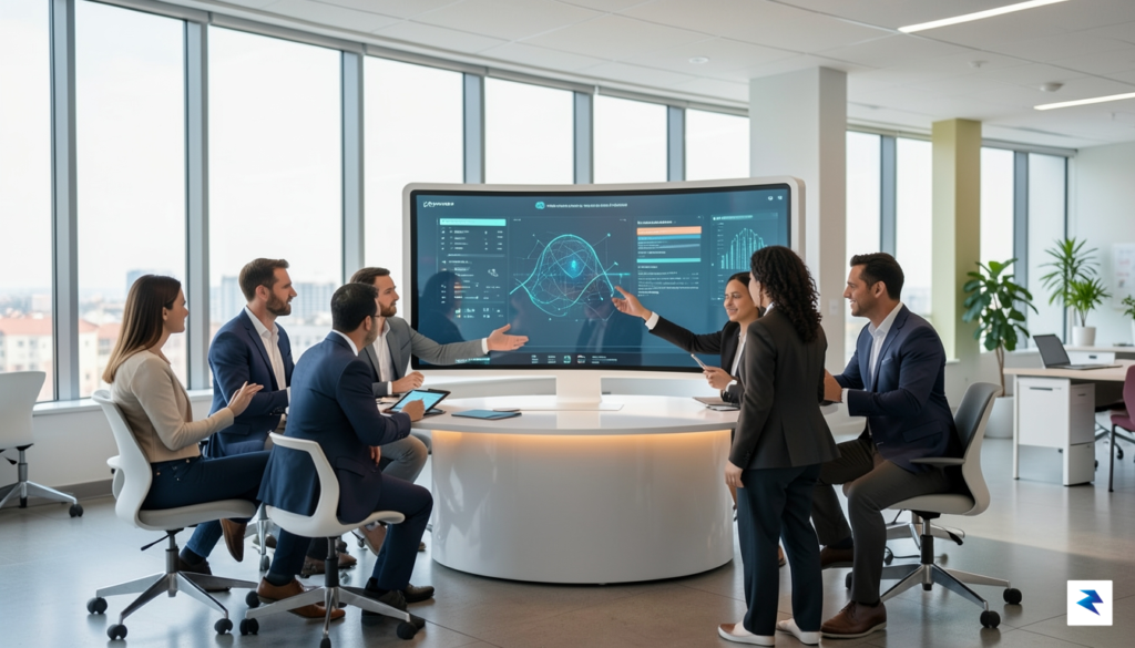A diverse group of professionals in a modern, sunlit office&hellip;