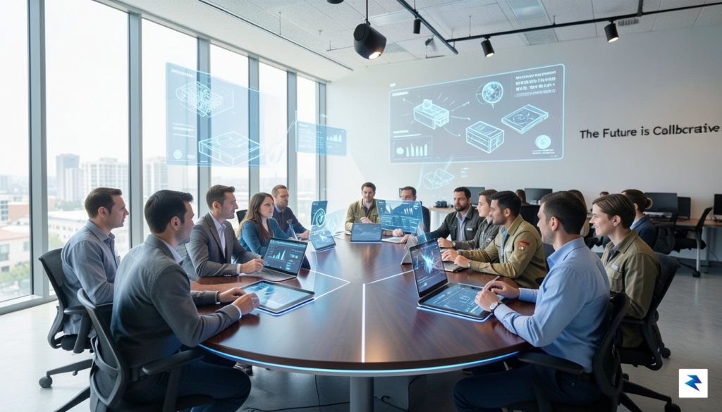 A diverse group of modern office workers and industrial professionals&hellip;