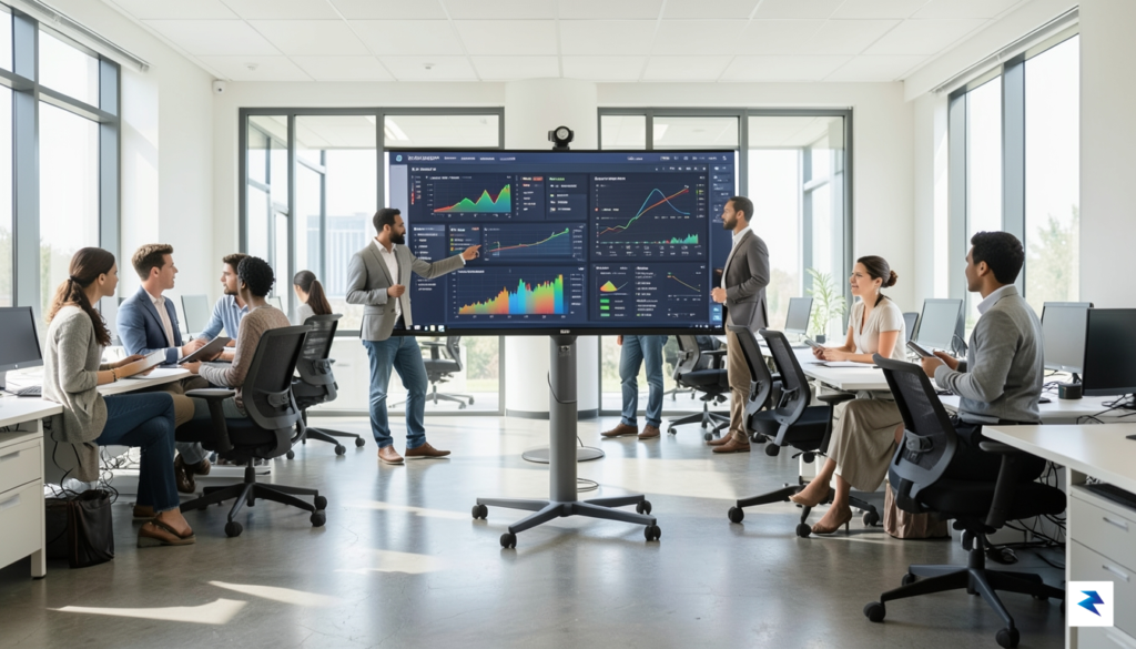 A diverse team of professionals in a modern office collaborating&hellip;