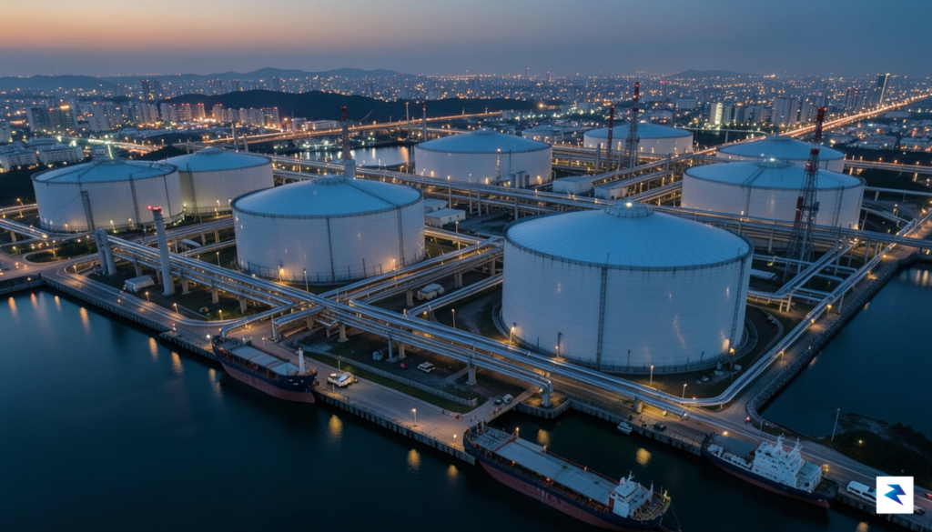 An aerial wide-shot of the massive Ulsan industrial complex in&hellip;