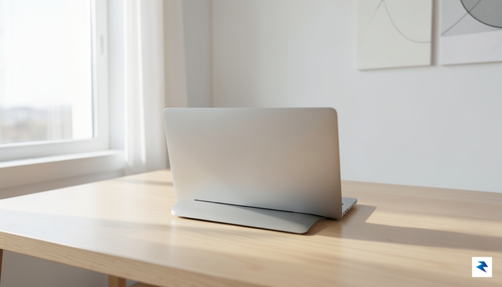 A clean, minimalist workspace featuring a MacBook Pro on a&hellip;