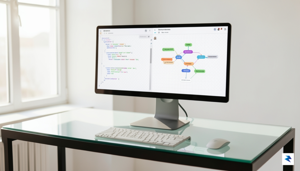 A clean, modern workspace showing a split-screen view: an AI&hellip;