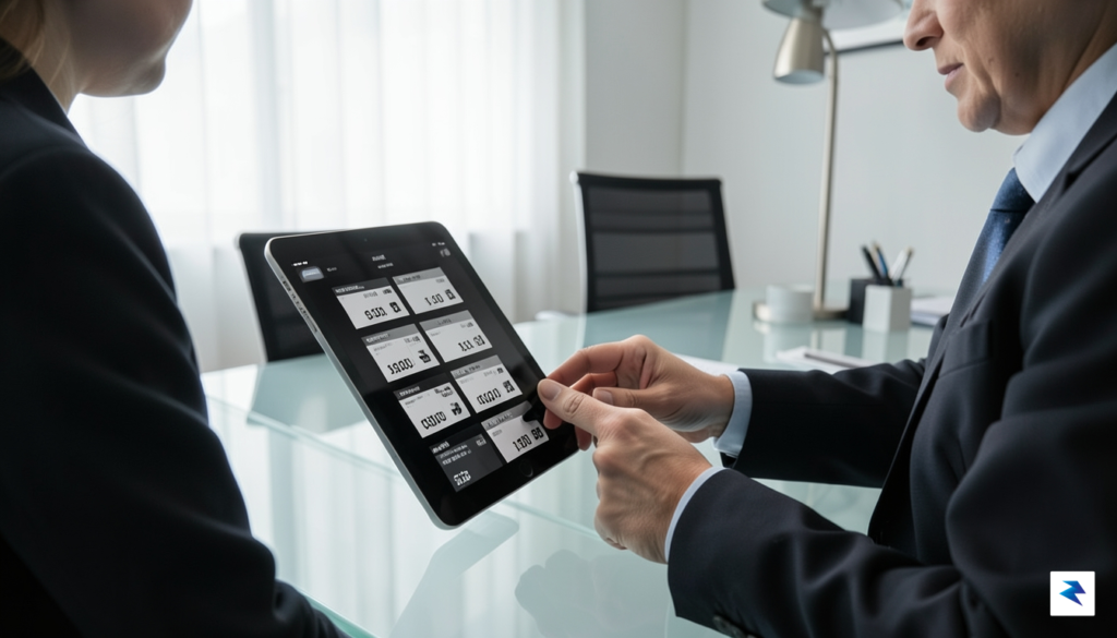 A sleek, modern workspace showing a person comparing price tags&hellip;