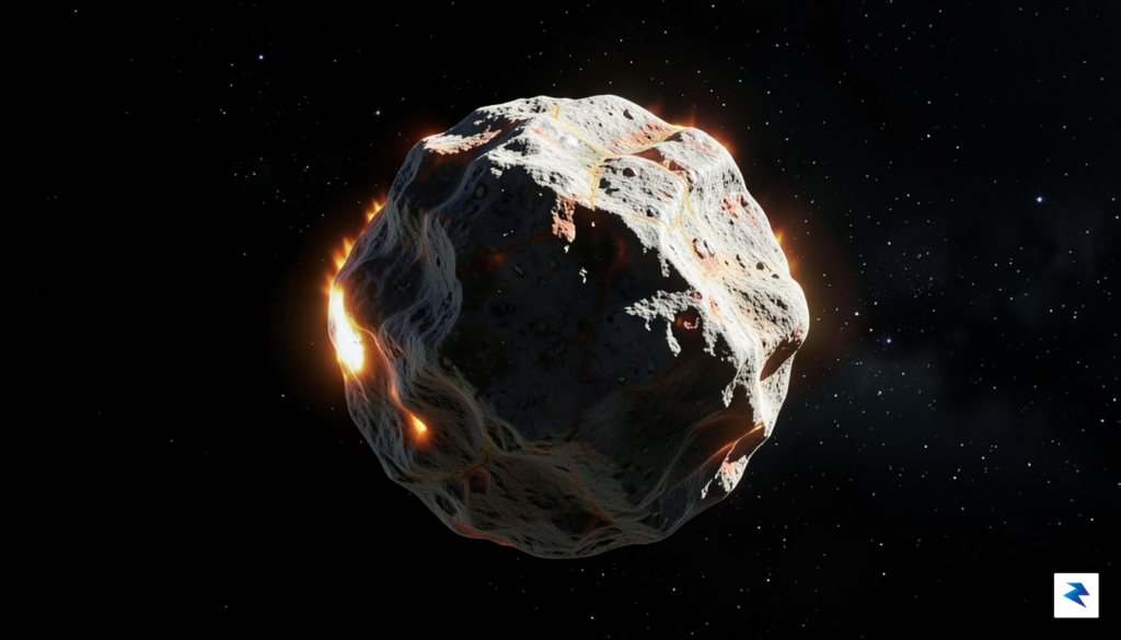 A detailed, scientific visualization showing an asteroid in space with&hellip;