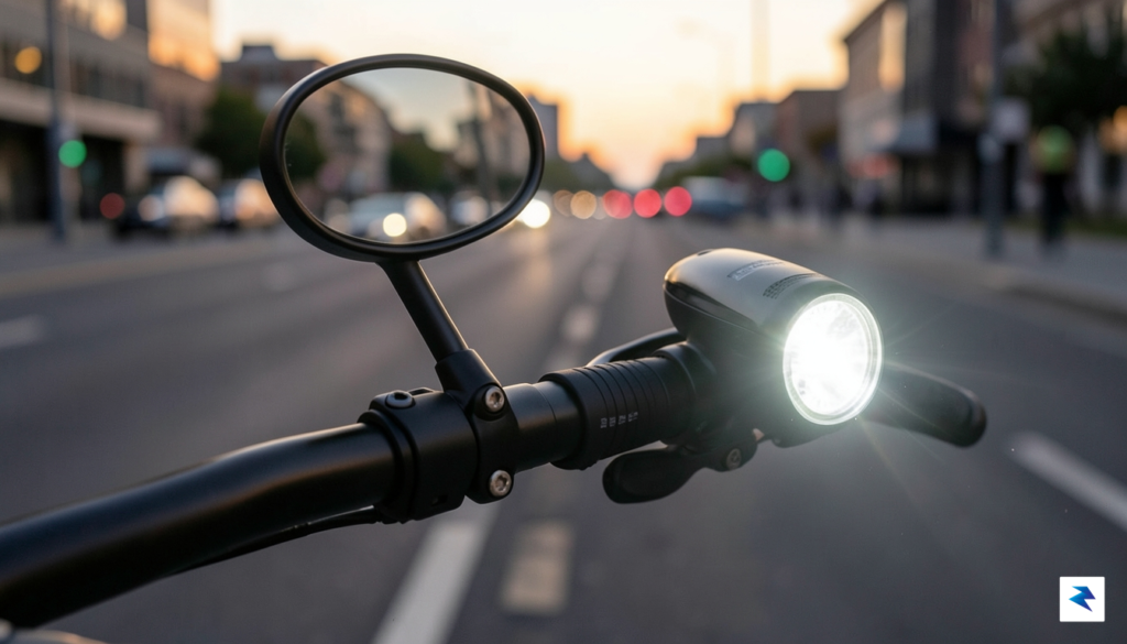 A close-up, high-quality shot of an ebike handle-bar setup featuring&hellip;