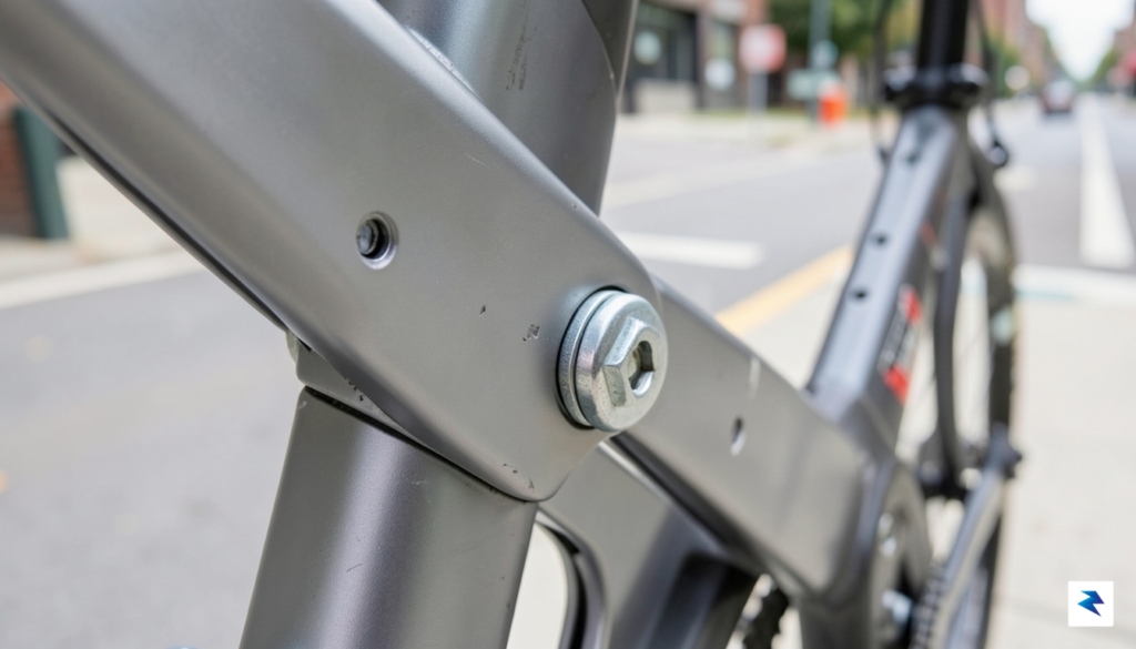 A close-up, high-angle shot showing a heavy-duty aluminum cargo rack&hellip;
