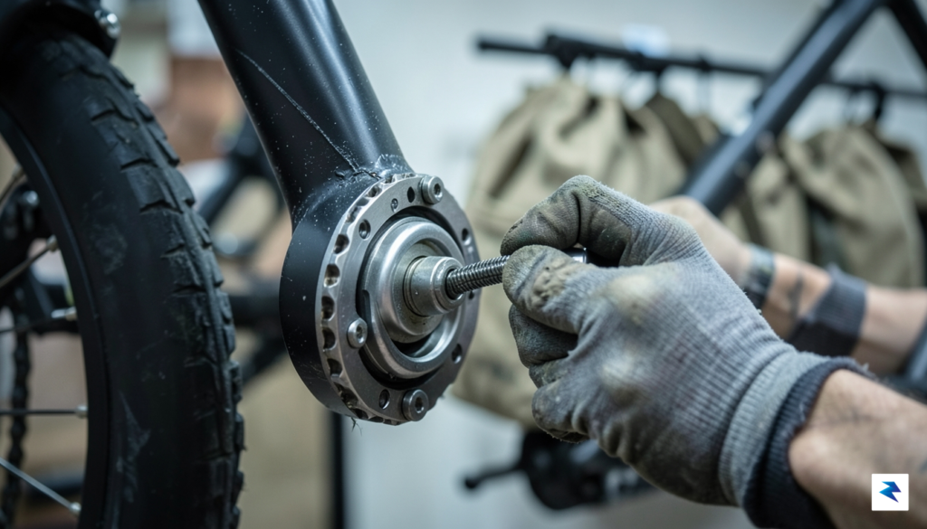 A close-up, high-detail shot of a mechanic's hands adjusting a&hellip;