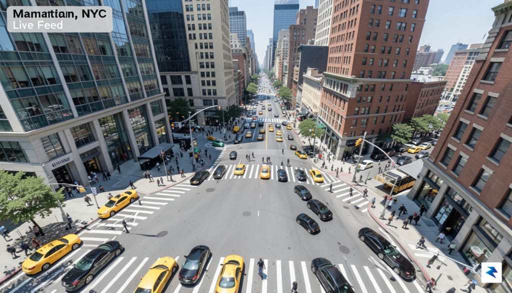 A wide-angle, high-resolution shot of a bustling New York City&hellip;