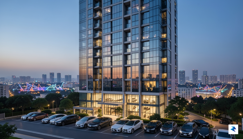 A modern, glass-paneled luxury high-rise apartment complex in Hsinchu at&hellip;