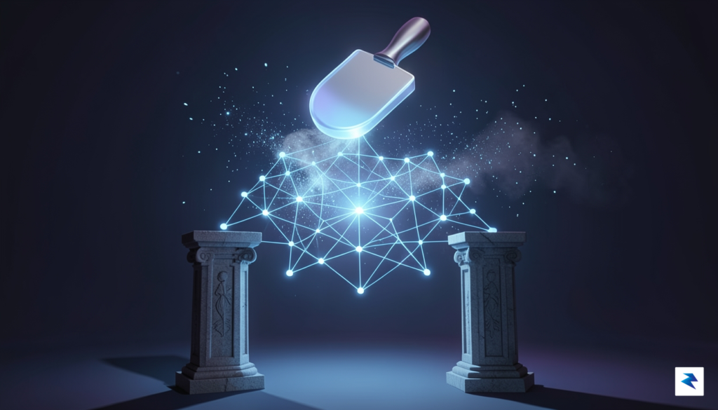 A conceptual illustration showing a digital eraser removing layers of&hellip;
