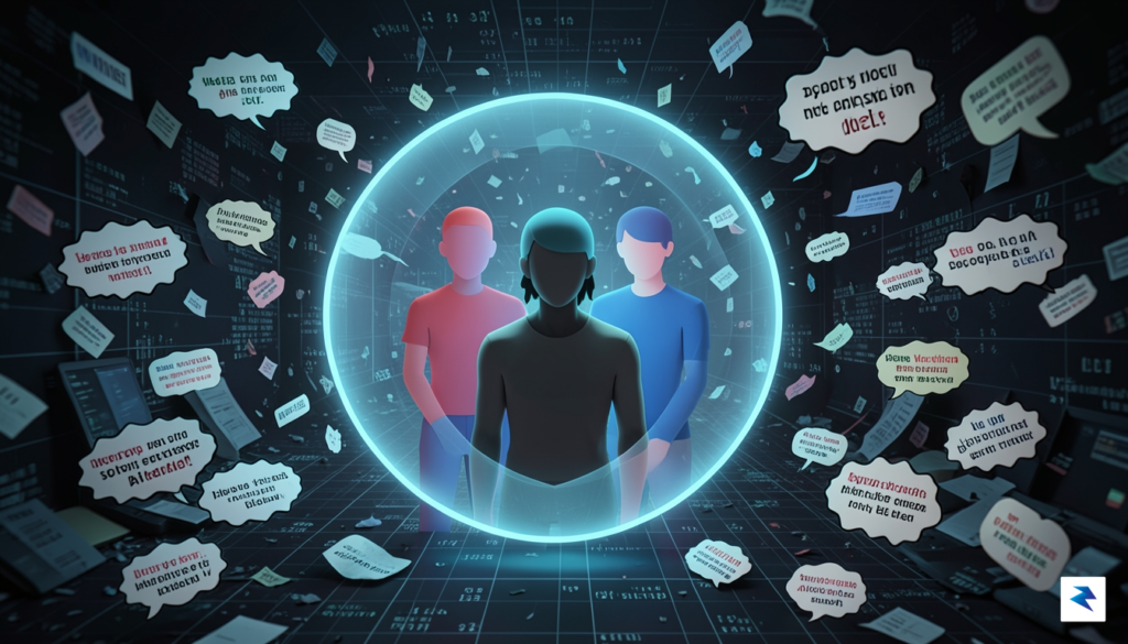 A conceptual illustration showing a digital shield protecting a person's&hellip;