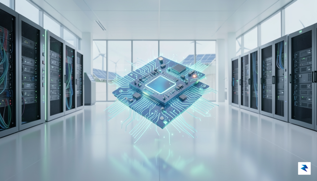 A conceptual digital visualization of a high-tech microprocessor glowing with&hellip;