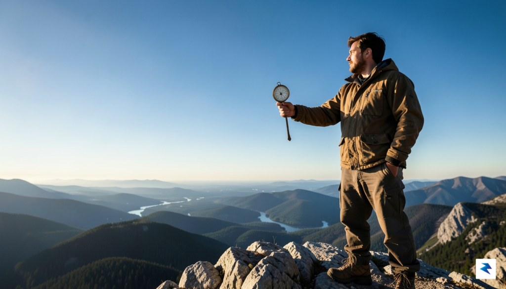 A person standing on a mountain peak looking at a&hellip;