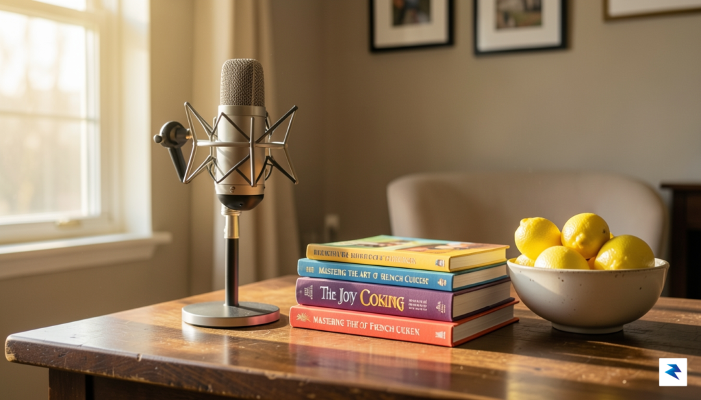 A warm, inviting studio setting featuring a professional microphone on&hellip;