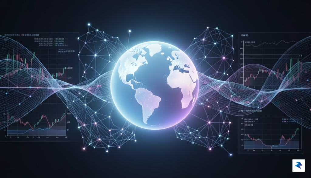 A conceptual digital visualization showing a glowing, translucent globe surrounded&hellip;